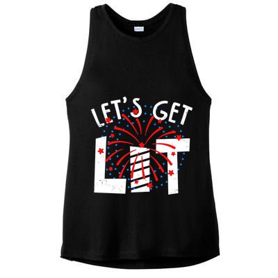 Let's Get Lit Memorial Day 4th of July Fireworks Ladies PosiCharge Tri-Blend Wicking Tank