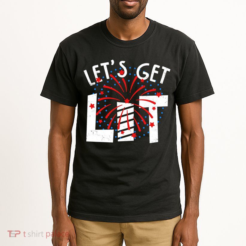 Let's Get Lit Memorial Day 4th of July Fireworks Tall T-Shirt