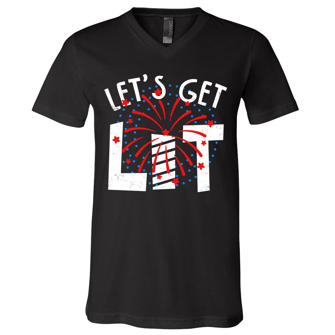 Let's Get Lit Memorial Day 4th of July Fireworks V-Neck T-Shirt