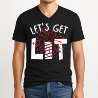 Let's Get Lit Memorial Day 4th of July Fireworks V-Neck T-Shirt