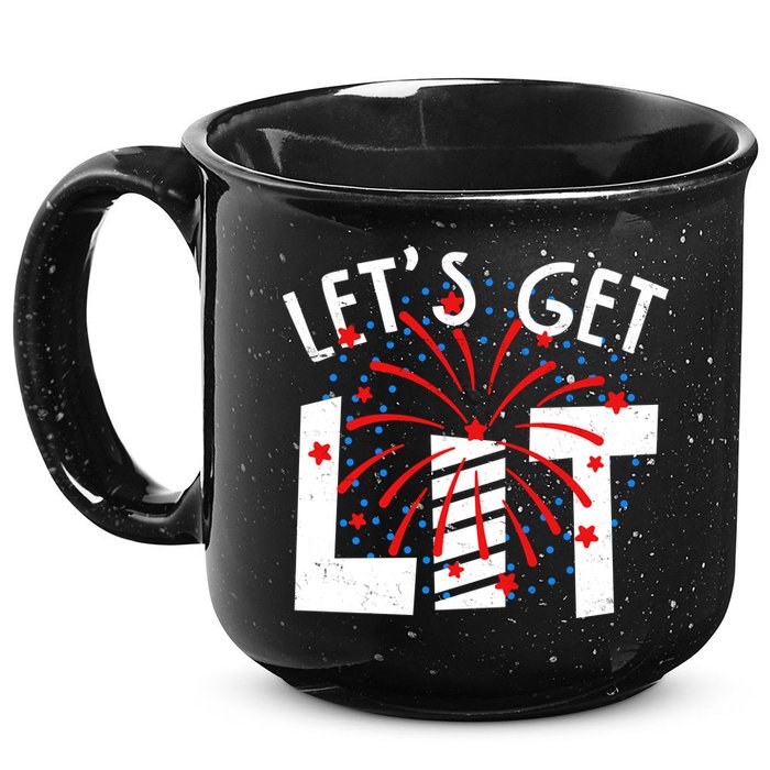 Let's Get Lit Memorial Day 4th of July Fireworks 15oz Campfire Ceramic Mug