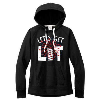 Let's Get Lit Memorial Day 4th of July Fireworks Women's Fleece Hoodie