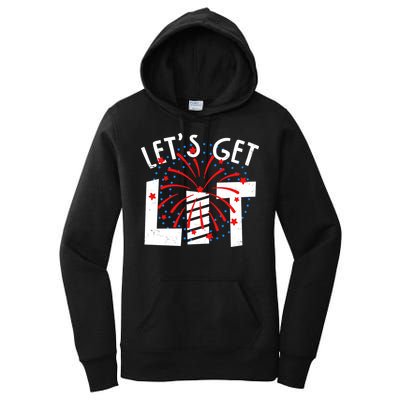 Let's Get Lit Memorial Day 4th of July Fireworks Women's Pullover Hoodie