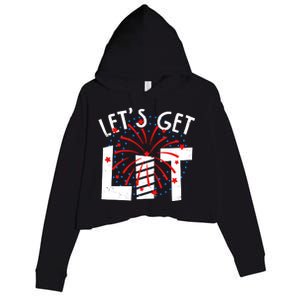 Let's Get Lit Memorial Day 4th of July Fireworks Crop Fleece Hoodie