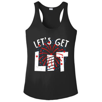 Let's Get Lit Memorial Day 4th of July Fireworks Ladies PosiCharge Competitor Racerback Tank