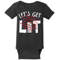 Let's Get Lit Memorial Day 4th of July Fireworks Baby Bodysuit