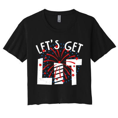 Let's Get Lit Memorial Day 4th of July Fireworks Crop Top