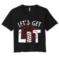 Let's Get Lit Memorial Day 4th of July Fireworks Women's Crop Top Tee