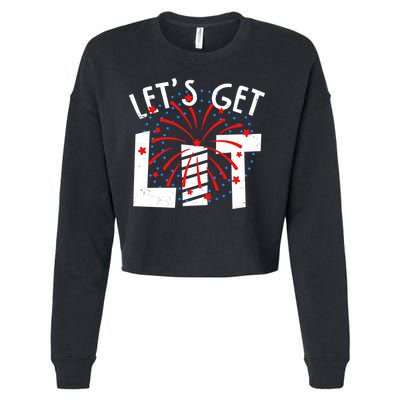 Let's Get Lit Memorial Day 4th of July Fireworks Cropped Pullover Crew