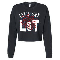 Let's Get Lit Memorial Day 4th of July Fireworks Cropped Pullover Crew