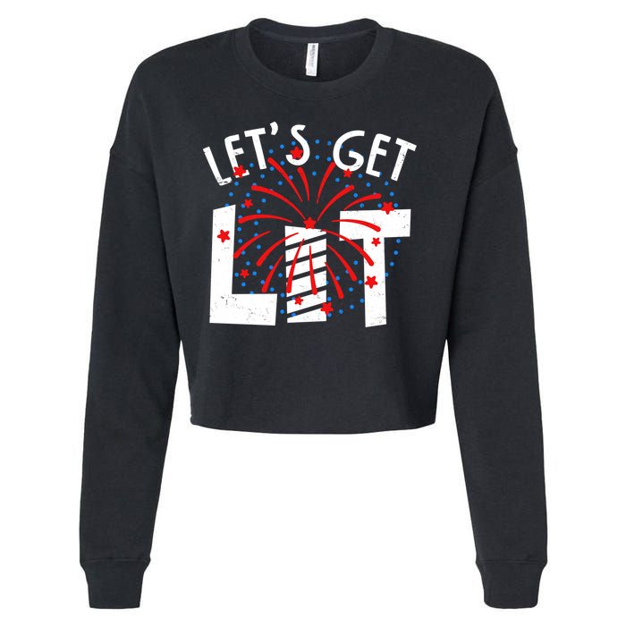 Let's Get Lit Memorial Day 4th of July Fireworks Cropped Pullover Crew