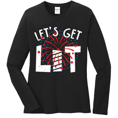 Let's Get Lit Memorial Day 4th of July Fireworks Ladies Long Sleeve Shirt