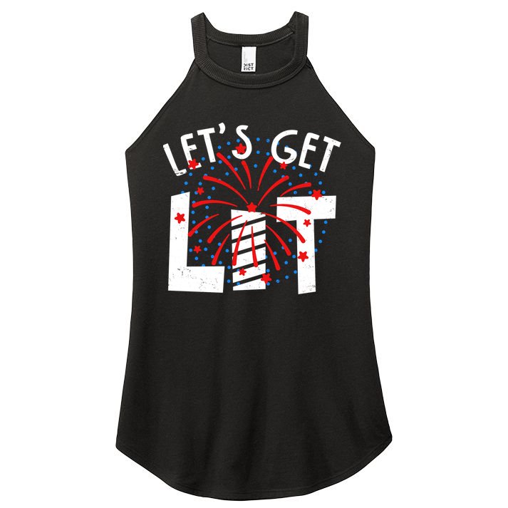 Let's Get Lit Memorial Day 4th of July Fireworks Women's Perfect Tri Rocker Tank