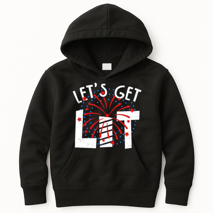 Let's Get Lit Memorial Day 4th of July Fireworks Kids Hoodie