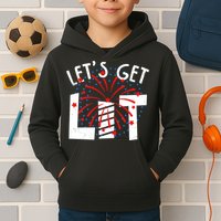 Let's Get Lit Memorial Day 4th of July Fireworks Kids Hoodie