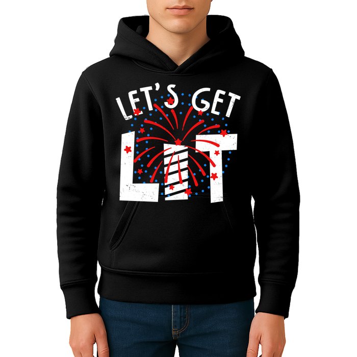 Let's Get Lit Memorial Day 4th of July Fireworks Kids Hoodie