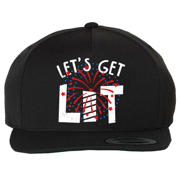 Let's Get Lit Memorial Day 4th of July Fireworks Wool Snapback Cap