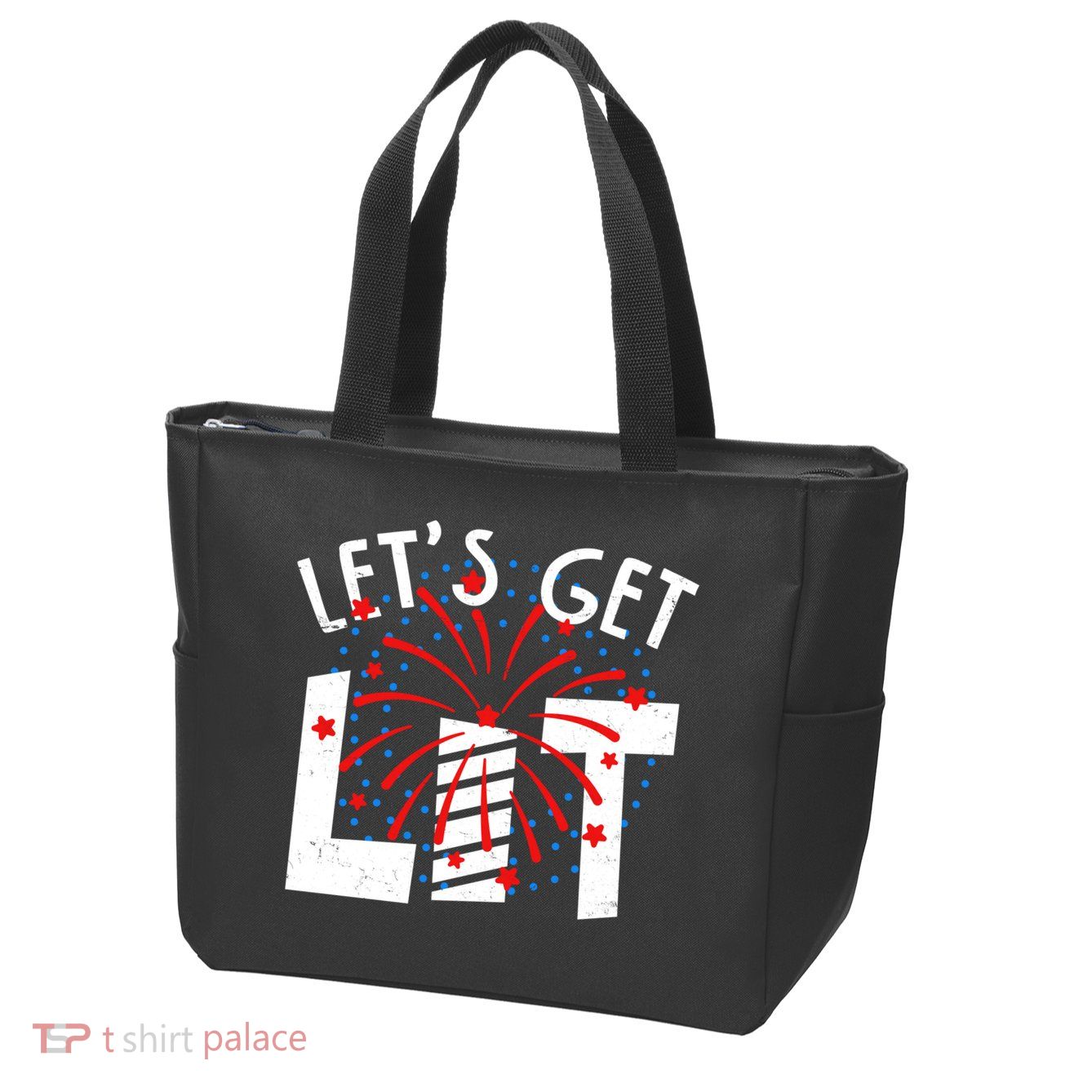 Let's Get Lit Memorial Day 4th of July Fireworks Zip Tote Bag