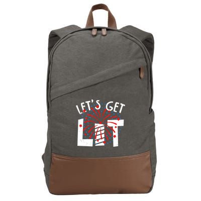 Let's Get Lit Memorial Day 4th of July Fireworks Cotton Canvas Backpack