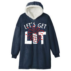 Let's Get Lit Memorial Day 4th of July Fireworks Hooded Wearable Blanket