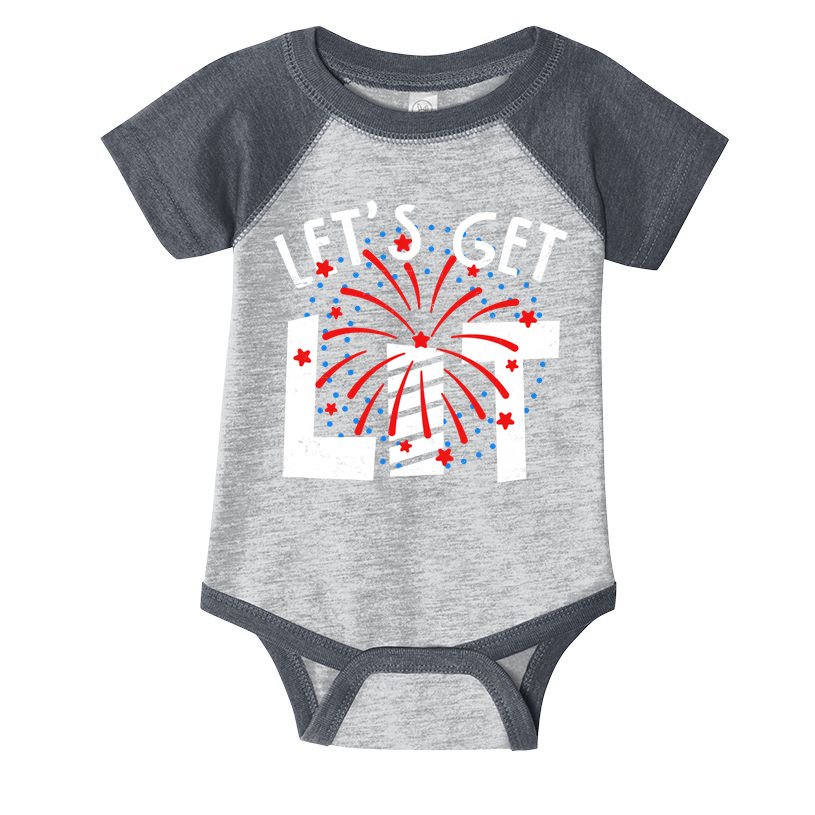 Let's Get Lit Memorial Day 4th of July Fireworks Infant Baby Jersey Bodysuit