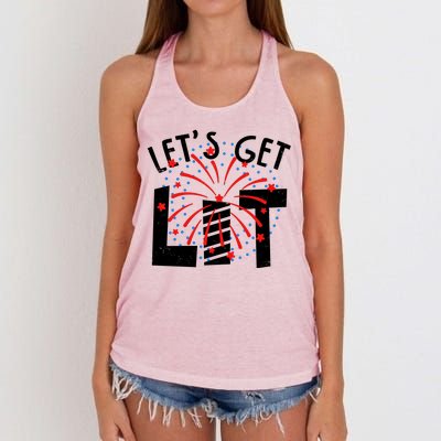 Let's Get Lit Memorial Day 4th of July Fireworks Women's Knotted Racerback Tank