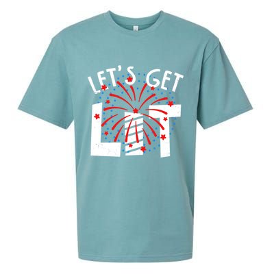 Let's Get Lit Memorial Day 4th of July Fireworks Sueded Cloud Jersey T-Shirt