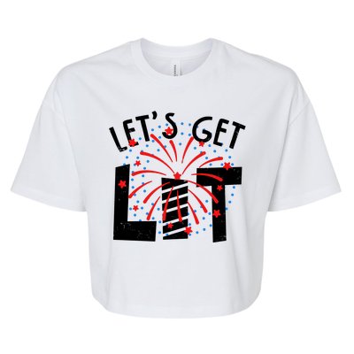 Let's Get Lit Memorial Day 4th of July Fireworks Bella+Canvas Jersey Crop Tee