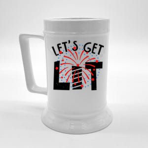 Let's Get Lit Memorial Day 4th of July Fireworks Beer Stein