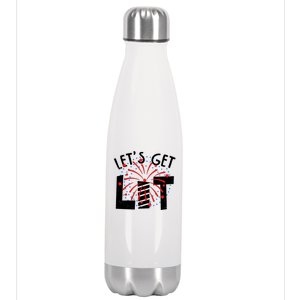 Let's Get Lit Memorial Day 4th of July Fireworks Stainless Steel Insulated Water Bottle