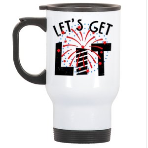 Let's Get Lit Memorial Day 4th of July Fireworks Stainless Steel Travel Mug