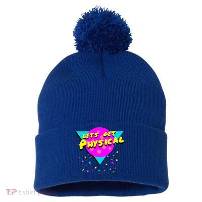 Lets Get Physical Retro 80s  Pom Pom 12in Knit Beanie