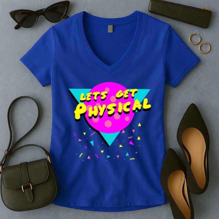 Lets Get Physical Retro 80s  Women's V-Neck T-Shirt