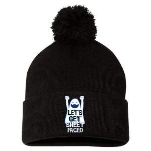 Let's Get Sheet Faced Pom Pom 12in Knit Beanie