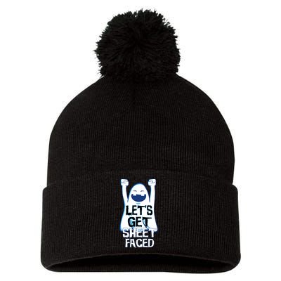 Let's Get Sheet Faced Pom Pom 12in Knit Beanie