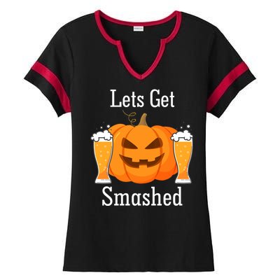 Lets Get Smashed Pumpkin Beer Halloween Party Ladies Halftime Notch Neck Tee