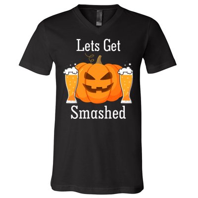 Lets Get Smashed Pumpkin Beer Halloween Party V-Neck T-Shirt