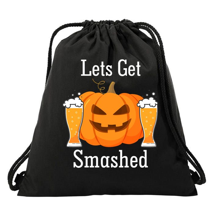 Lets Get Smashed Pumpkin Beer Halloween Party Drawstring Bag