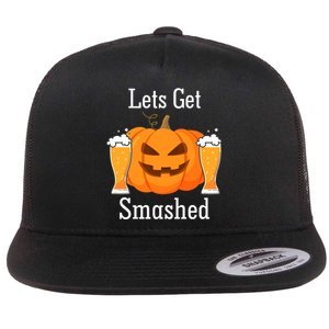 Lets Get Smashed Pumpkin Beer Halloween Party Flat Bill Trucker Hat