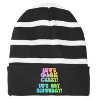 Let's Glow Crazy It's My Birthday Striped Beanie with Solid Band