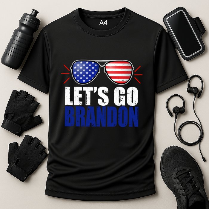 Lets Go Brandon American Flag Aviator Shades FJB Chant Cooling Performance Crew T-Shirt