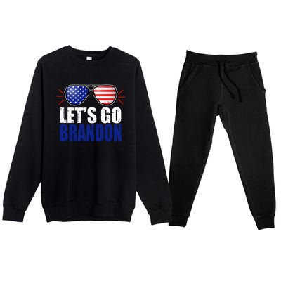 Lets Go Brandon American Flag Aviator Shades FJB Chant Premium Crewneck Sweatsuit Set