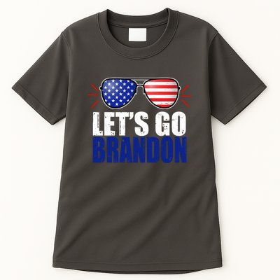 Lets Go Brandon American Flag Aviator Shades FJB Chant Tall T-Shirt