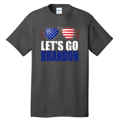 Lets Go Brandon American Flag Aviator Shades FJB Chant Tall T-Shirt