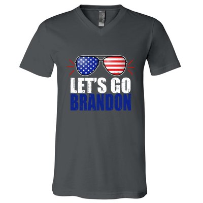 Lets Go Brandon American Flag Aviator Shades FJB Chant V-Neck T-Shirt