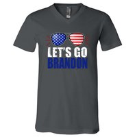 Lets Go Brandon American Flag Aviator Shades FJB Chant V-Neck T-Shirt