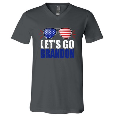 Lets Go Brandon American Flag Aviator Shades FJB Chant V-Neck T-Shirt