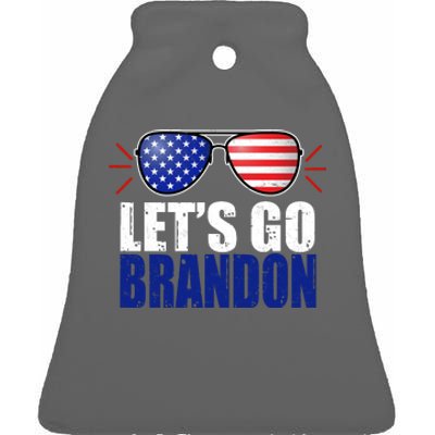 Lets Go Brandon American Flag Aviator Shades FJB Chant Ceramic Bell Ornament