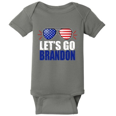 Lets Go Brandon American Flag Aviator Shades FJB Chant Baby Bodysuit