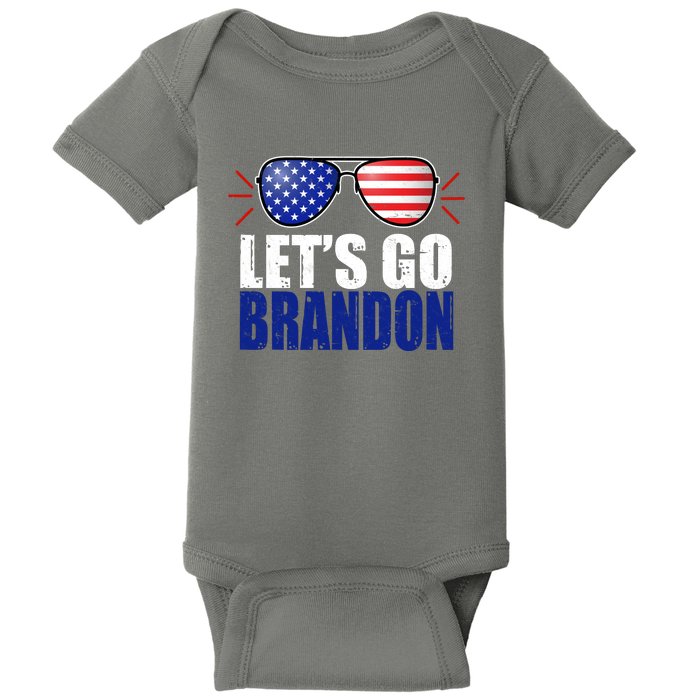 Lets Go Brandon American Flag Aviator Shades FJB Chant Baby Bodysuit